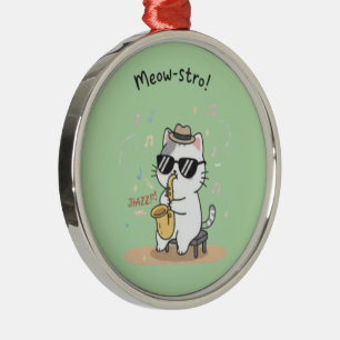 Funny Cat Saxophone Player Jazz Metal Tree Decoration