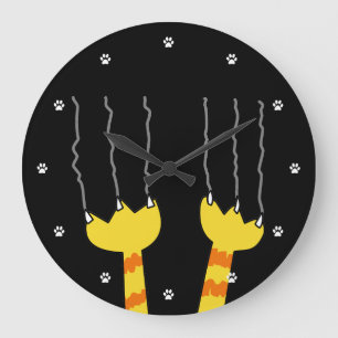 Funny Cat Scratch Whimsical Black Cat Lovers Large Clock