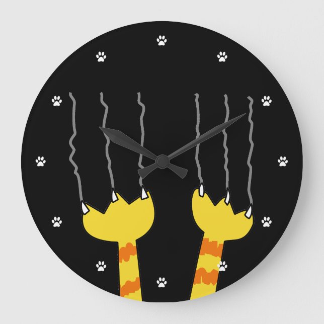Funny Cat Scratch Whimsical Black Cat Lovers Large Clock (Front)