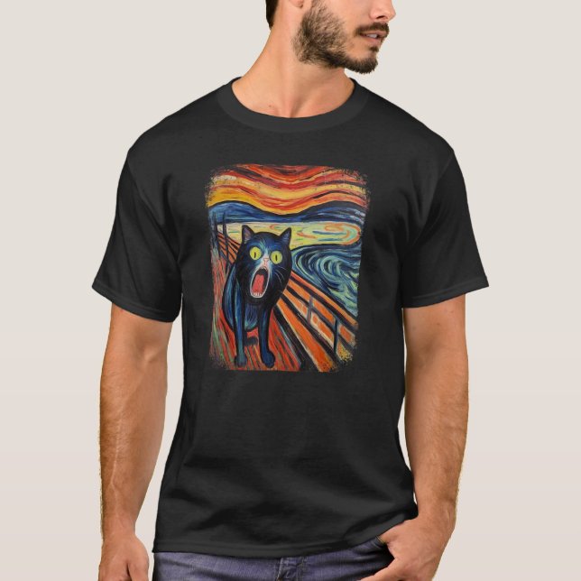 funny CAT Scream by Edvard Expressionism Munch Art T-Shirt (Front)