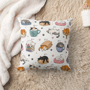Funny Cat Seamless Pattern Decorative Cushion