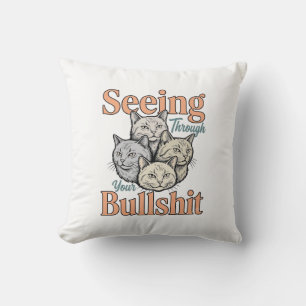 Funny Cat Seeing Through Your Vintage Des Cushion