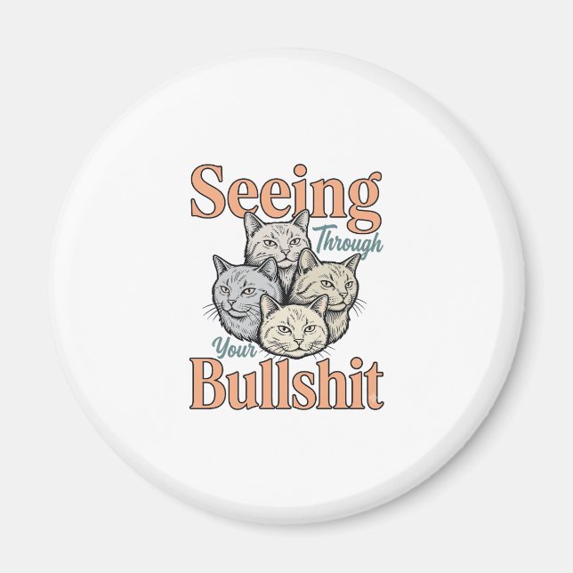Funny Cat Seeing Through Your Vintage Des Magnet (Front)