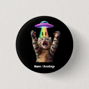 Funny Cat Selfie Alien UFO Hilarious Customisable 3 Cm Round Badge