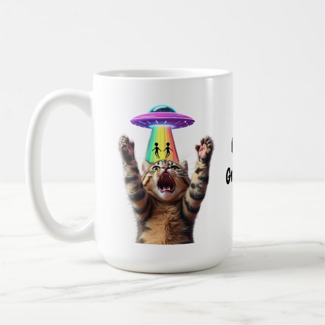 Funny Cat Selfie Alien UFO Hilarious Customisable Coffee Mug (Left)