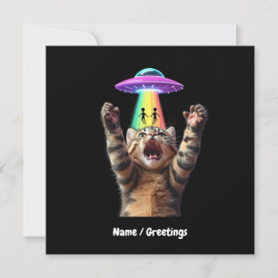 Funny Cat Selfie Alien UFO Hilarious Customisable Invitation