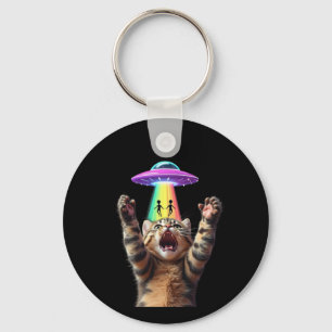 Funny Cat Selfie Alien UFO Hilarious Customisable Key Ring