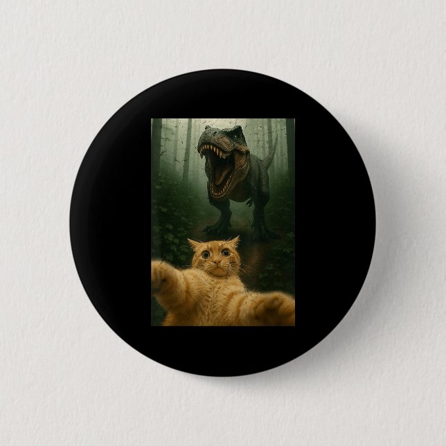 Funny Cat Selfie Dinosaur Meme Animals Lover Graph 6 Cm Round Badge (Front)