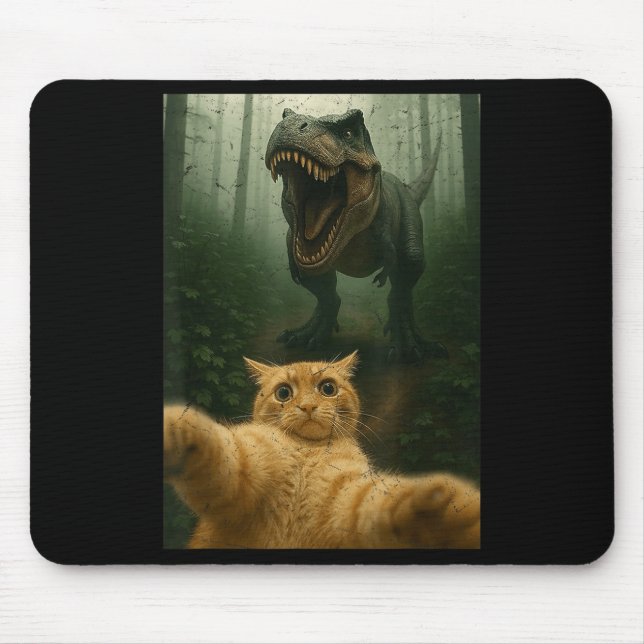 Funny Cat Selfie Dinosaur Meme Animals Lover Graph Mouse Pad (Front)