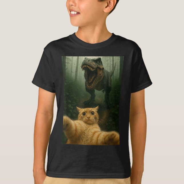 Funny Cat Selfie Dinosaur Meme Animals Lover Graph T-Shirt (Front)