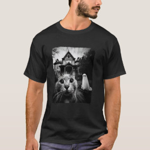 Funny Cat Selfie Ghost Halloween House Photo Haunt T-Shirt