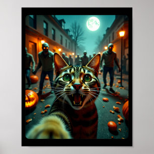 Funny Cat Selfie Halloween Zombies Humor Poster