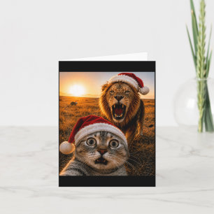 Funny Cat Selfie Lion Racoon Christmas Card