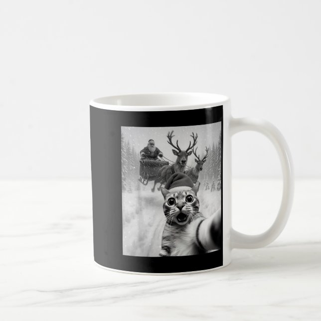 Funny Cat Selfie Santa Merry Christmas Xmas Pajama Coffee Mug (Right)