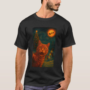 Funny Cat Selfie Santa Snowman Starry Night Cosy C T-Shirt