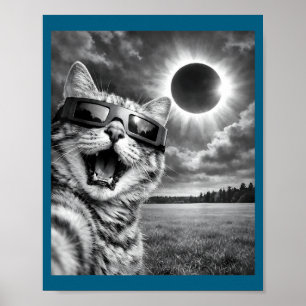 Funny Cat Selfie Solar Eclipse Animal Poster