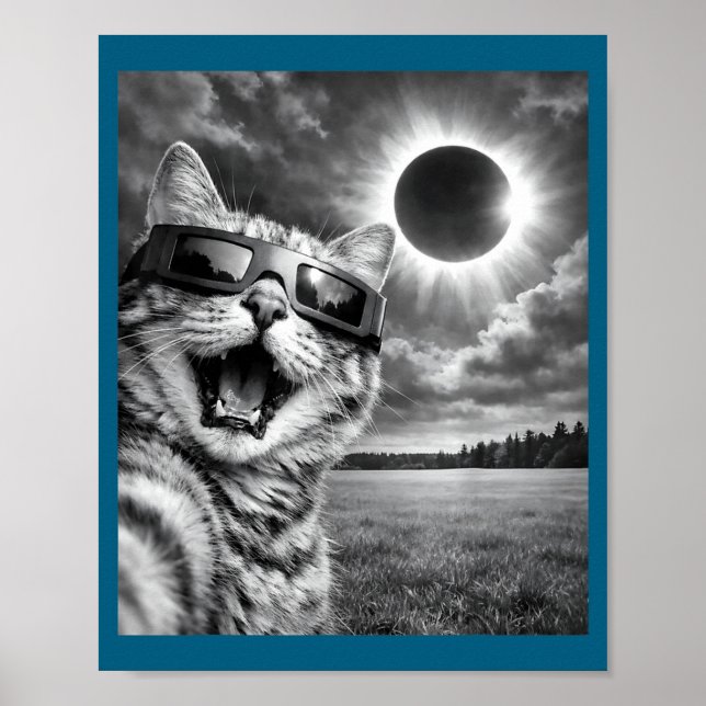 Funny Cat Selfie Solar Eclipse Animal Poster (Front)