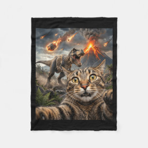 Funny Cat Selfie T-Rex Dinosaur Fleece Blanket