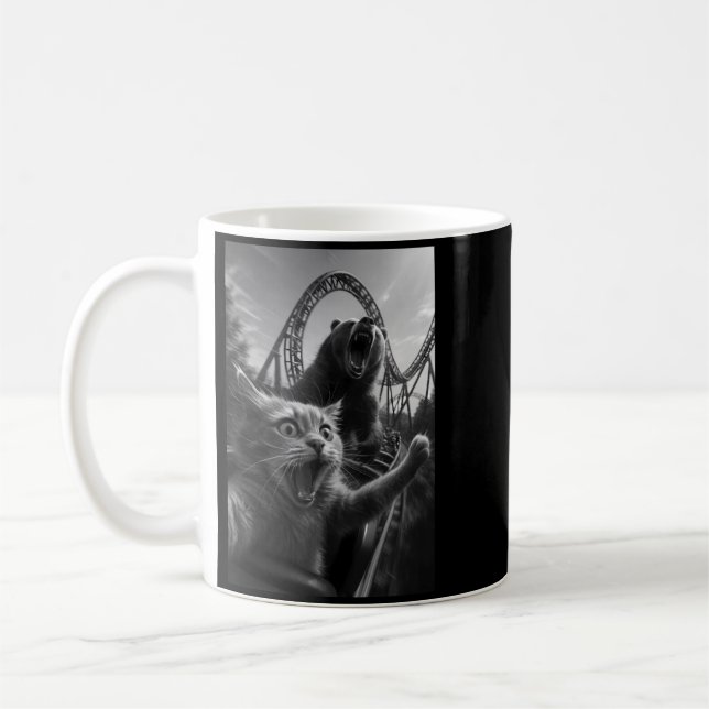 Funny Cat Selfie Top With Bear Roller Coaster Coffee Mug (Left)