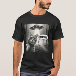Funny Cat Selfie With Alien UFO Graphic Men Women T-Shirt