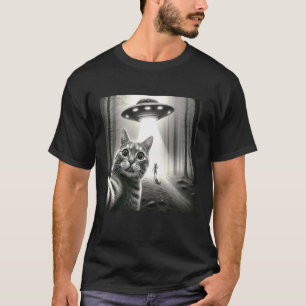 Funny Cat Selfie With Alien UFO Graphic Men Women T-Shirt