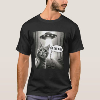 Funny Cat Selfie With Alien UFO Graphic Men Women  T-Shirt