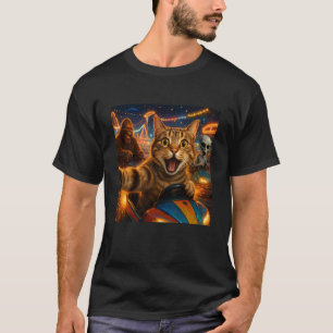 Funny Cat Selfie with Big Foot & Alien Bumper Car  T-Shirt
