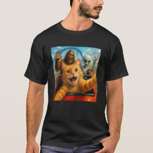 Funny Cat Selfie with Big Foot & Alien Roller Coas T-Shirt