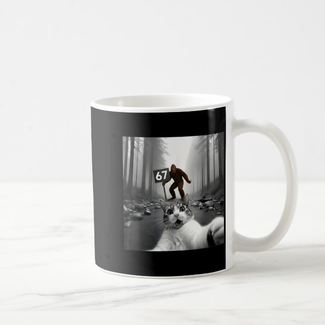 Funny Cat Selfie With Bigfoot 67 Six Seven Meme Me Coffee Mug (Right)