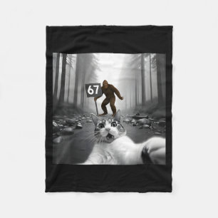 Funny Cat Selfie With Bigfoot 67 Six Seven Meme Me Fleece Blanket