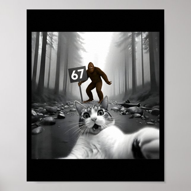 Funny Cat Selfie With Bigfoot 67 Six Seven Meme Me Poster (Front)