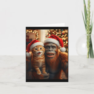 Funny Cat Selfie With Bigfoot Christmas Sasquatch Card