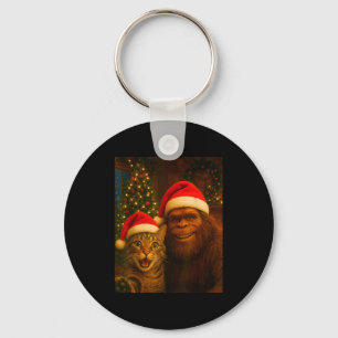 Funny Cat Selfie With Bigfoot Christmas Sasquatch Key Ring