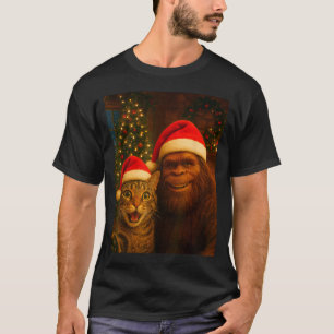 Funny Cat Selfie With Bigfoot Christmas Sasquatch T-Shirt