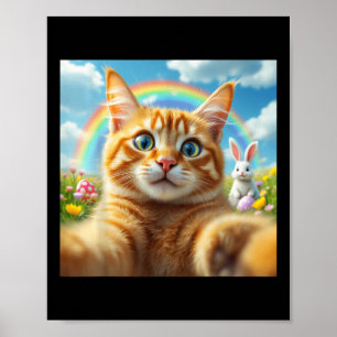 Funny Cat Selfie With Bunny Cute Easter Day Cat Ph Poster