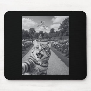 Funny Cat Selfie With Cupid In Garden Humor Valent Mouse Pad