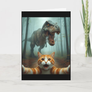 Funny Cat Selfie With Dinosaur Graphic For Men Wom Card