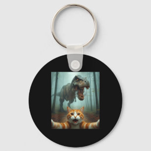 Funny Cat Selfie With Dinosaur Graphic For Men Wom Key Ring
