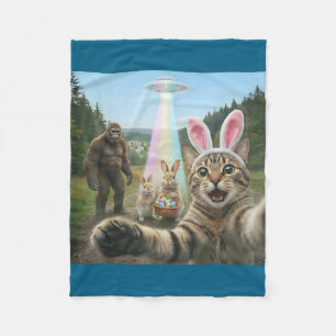 Funny cat selfie with easter bunny bigfoot ufo for fleece blanket