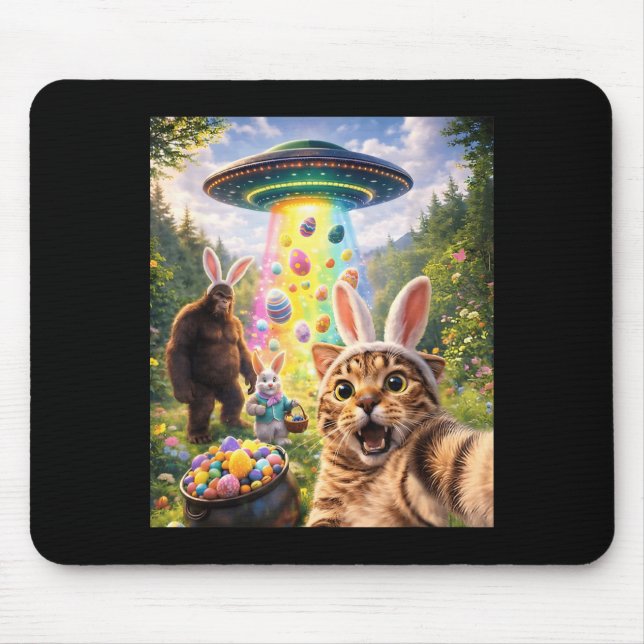 Funny Cat Selfie with Easter Bunny Ears Bigfoot Mouse Pad (Front)