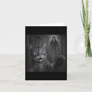 Funny Cat Selfie With Ghost Halloween Scared Creep Card