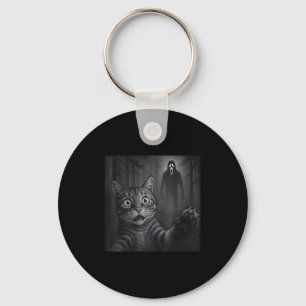 Funny Cat Selfie With Ghost Halloween Scared Creep Key Ring