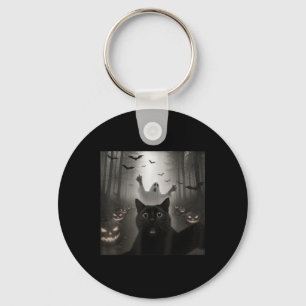 Funny Cat Selfie With Ghost Spooky Halloween Costu Key Ring