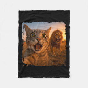 Funny Cat Selfie With Lion Cat Meme For Men Women  Fleece Blanket