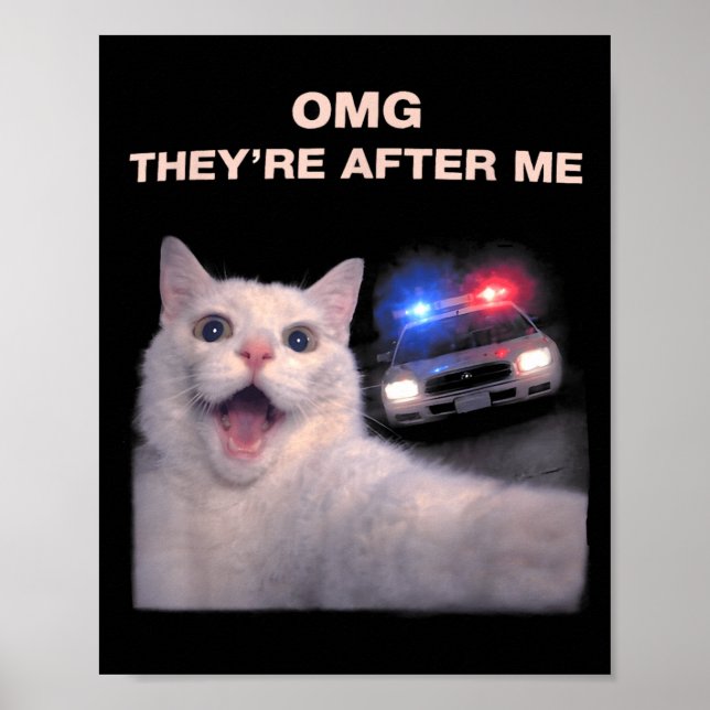 Funny Cat Selfie with Police Style Meme Graphic Poster (Front)