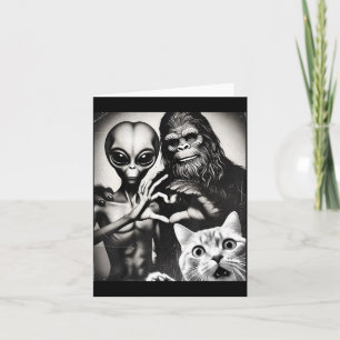 Funny Cat Selfie With Romantic Bigfoot In Love Wit Card
