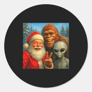 Funny Cat Selfie With Santa Claus &amp; Bigfoot Me Classic Round Sticker