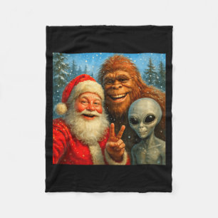Funny Cat Selfie With Santa Claus &amp; Bigfoot Me Fleece Blanket
