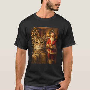 Funny Cat Selfie with Santa Claus Christmas Meme 2 T-Shirt