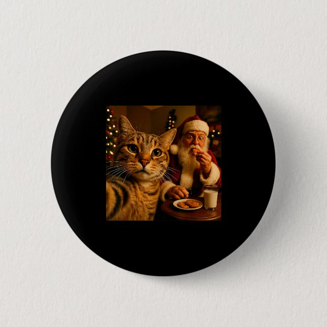 Funny Cat Selfie With Santa Claus Christmas Meme  6 Cm Round Badge (Front)